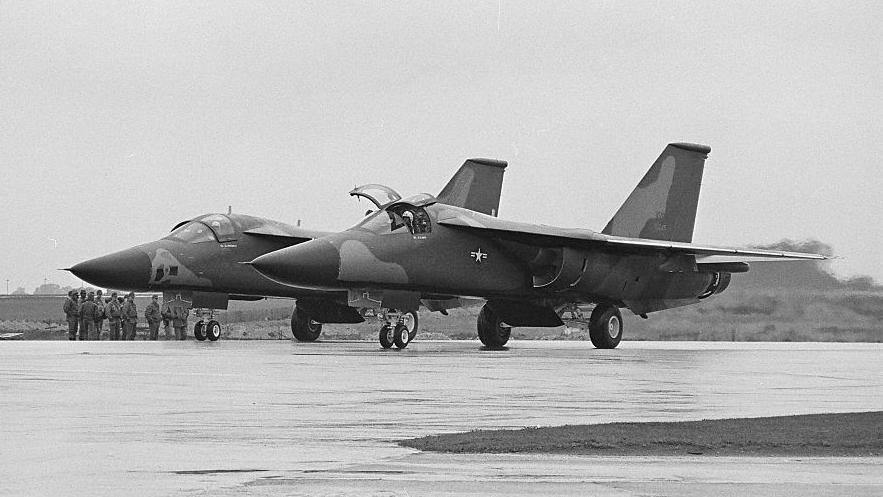 Two U.S.A.F F111 aircraft fly into U.S.A.F, Heyford. Colonel G.R Smith was the pilot of the first plane to land. 12th September 1970.