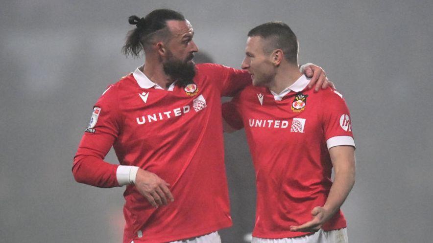 Wrexham strikers Steven Fletcher (L) and Paul Mullin