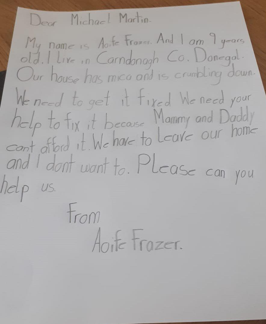 Aoife Frazer letter to Irish PM