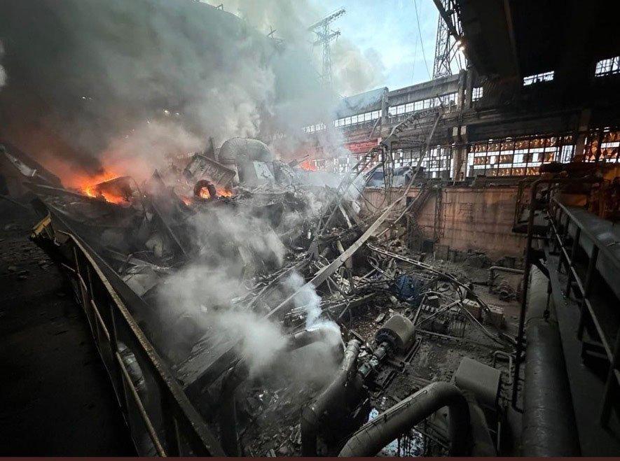 Fire inside a turbine hall