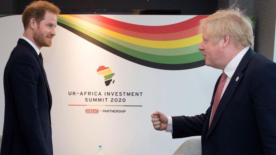 Prince Harry meeting Boris Johnson at a UK-Africa summit in London