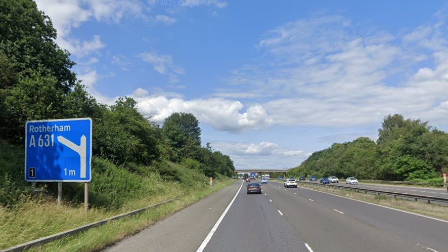 The M18 northbound carriageway between junctions 1 and 2 near Rotherham