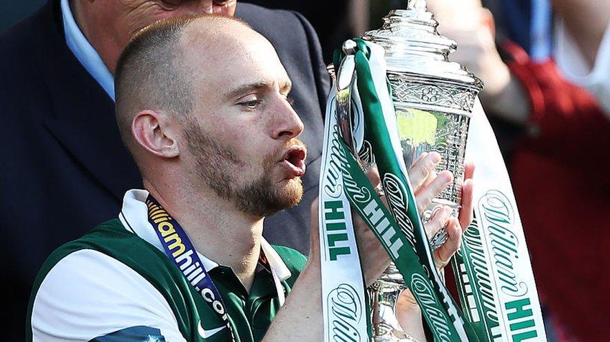 Hibs match winner David Gray with the Scottish Cup