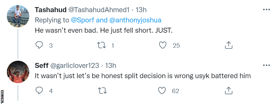 Twitter post on Anthony Joshua loss