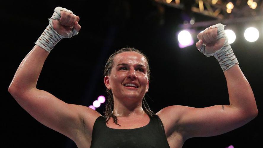 Chantelle Cameron celebrates victory over Elhem Mekhaled