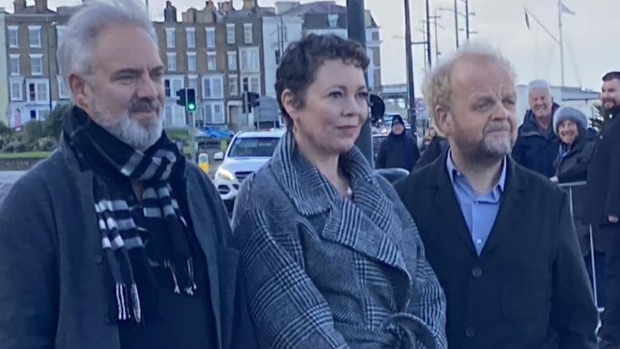 Sam Mendes, Olivia Colman and Toby Jones in Margate for Empire of Light