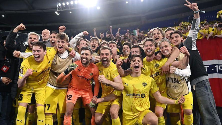Bodo/Glimt players celebrate beating Lazio in this season's Europa League