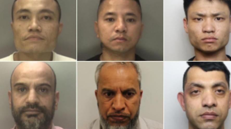 The faces of six men appearing in a collage of two blocks by three blocks