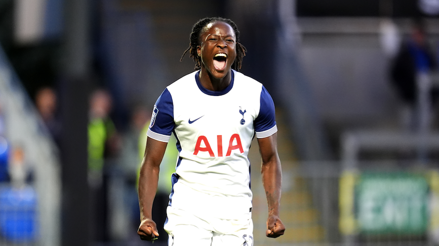 Damola Ajayi celebrates scoring for Spurs