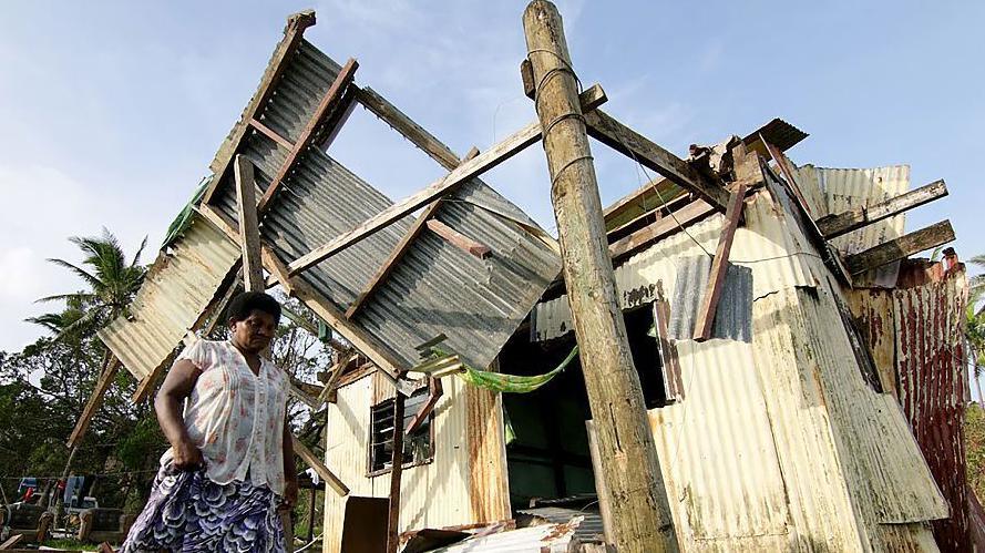 A cyclone-damaged home in Fiji