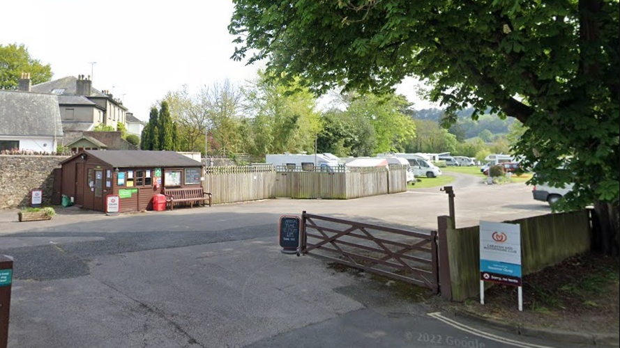 Google street view image of caravan park in Totnes from the entrance 