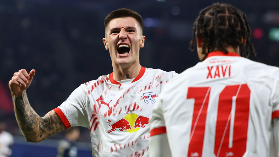 Benjamin Sesko celebrates scoring successful  the Champions League for German broadside  RB Leipzig