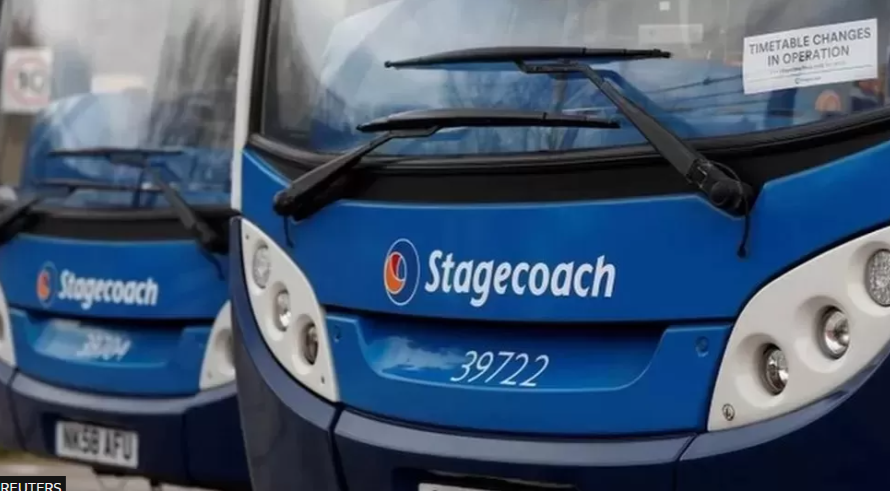 The front of a blue Stagecoach bus