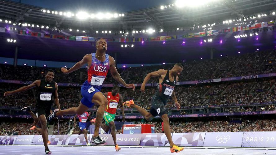 Matthew Hudson-Smith crosses nan statement down Quincy Hall astatine nan Paris 2024 Games