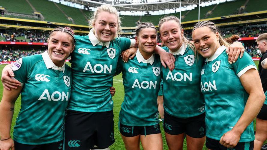 Ireland players celebrate after their weekend Six Nations win over Scotland