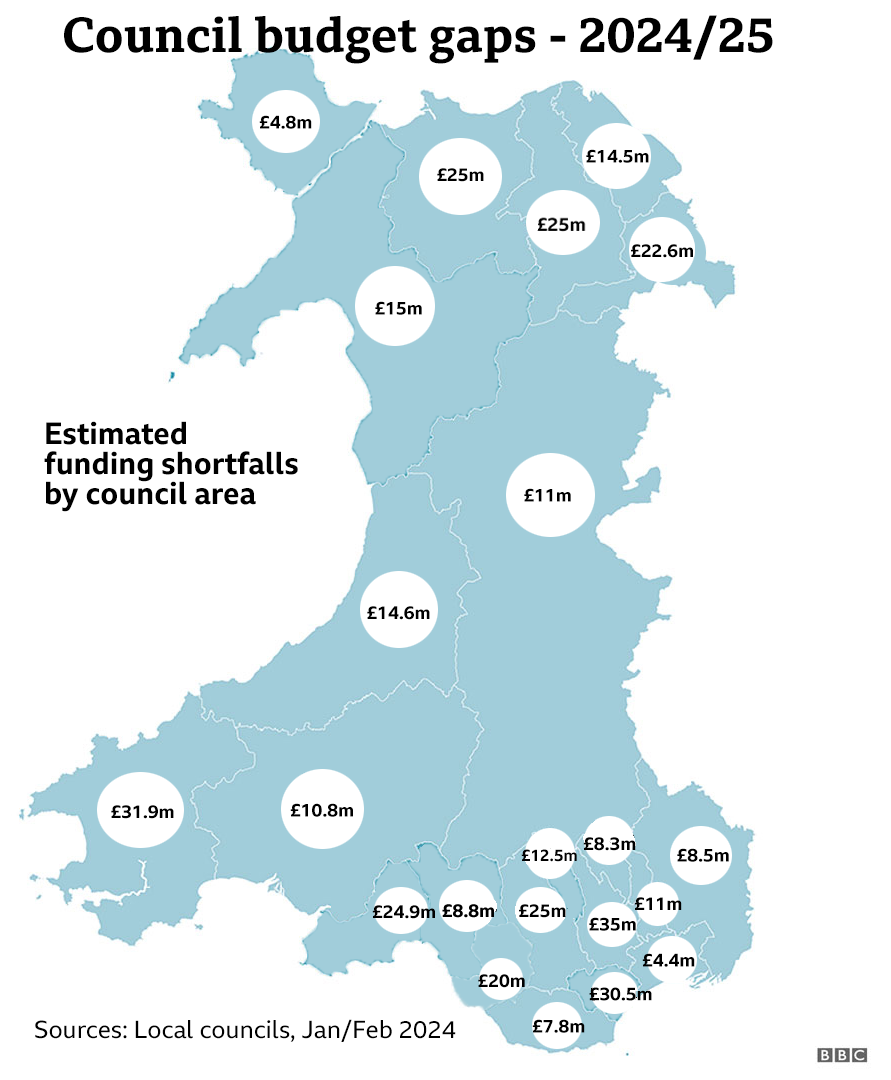 Council budget shortfall map