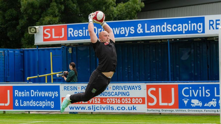 Goalkeeper Tony Thompson warming-up before a game for non-league Bootle