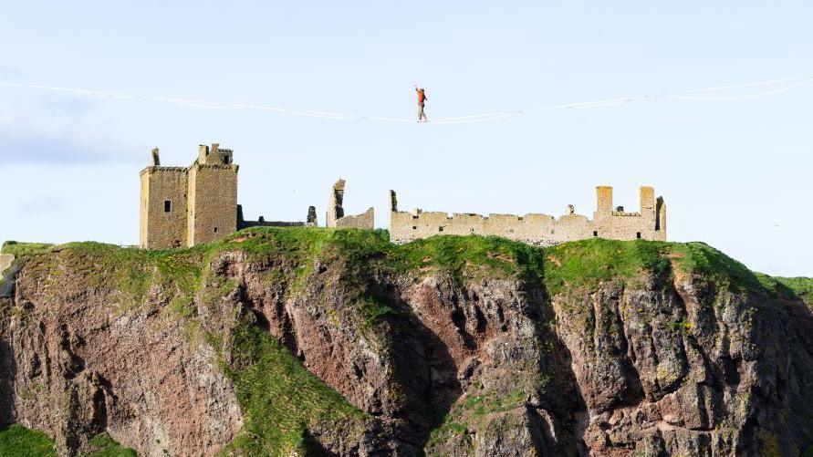 Highline at Dunottar Castle in Aberdeenshire