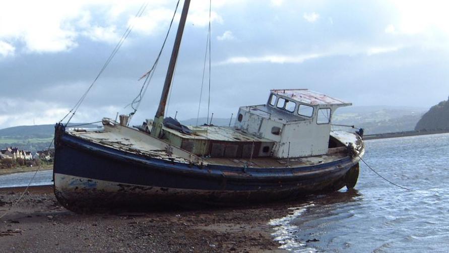 The boat when it was washed up in north Wales