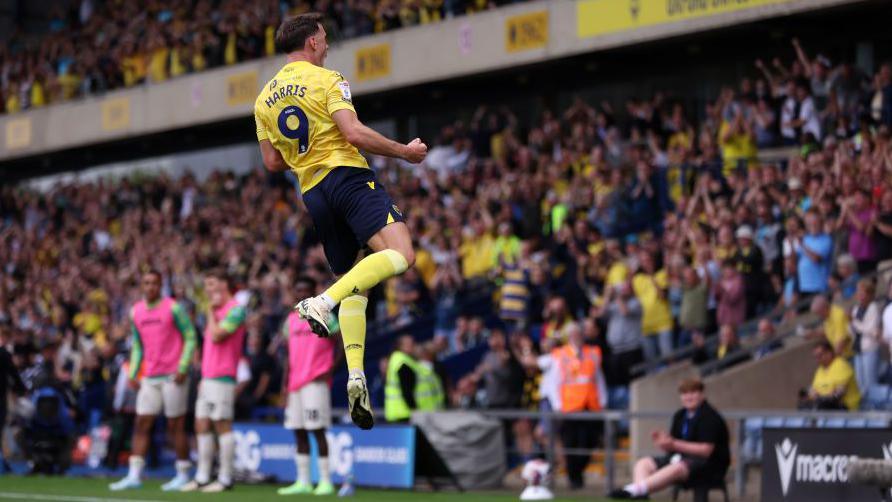 Oxford United's Mark Harris celebrates scoring for the U's