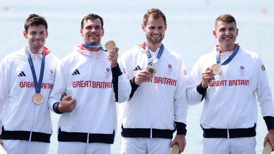 Bronze medalists Oliver Wilkes, David Ambler, Matt Aldridge and Freddie Davidson 