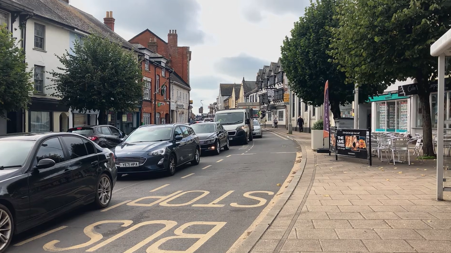 Traffic at a standstill on Fore Street in Cullompton.
