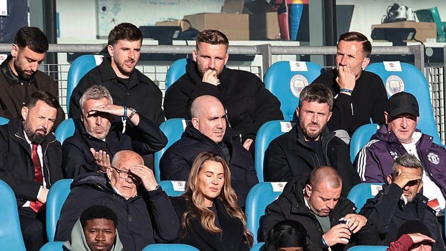 Michael Carrick sitting next to Manchester United chief executive Omar Berrada during the FA Youth Cup final defeat at Manchester City