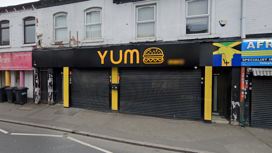 Yum burger in Normanton Road with shutters down