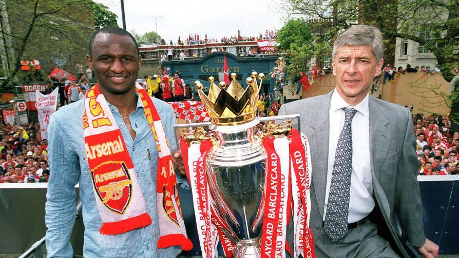 Arsene Wenger - with captain Patrick Vieira - led Arsenal to their last Premier League title with his 2003/04 "Invincibles".