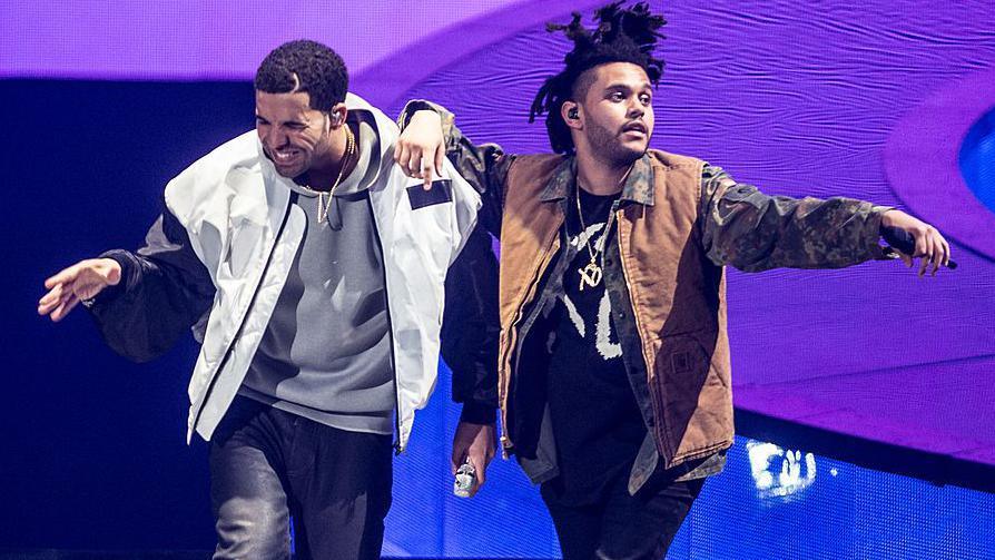 Canadian singers Drake and The Weeknd 