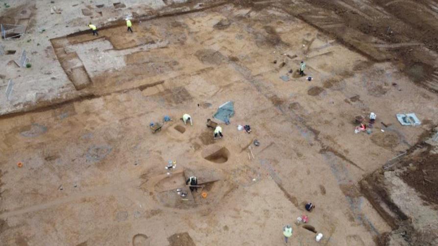 Ariel shot of archaeologists excavating the Cottington Gardens site