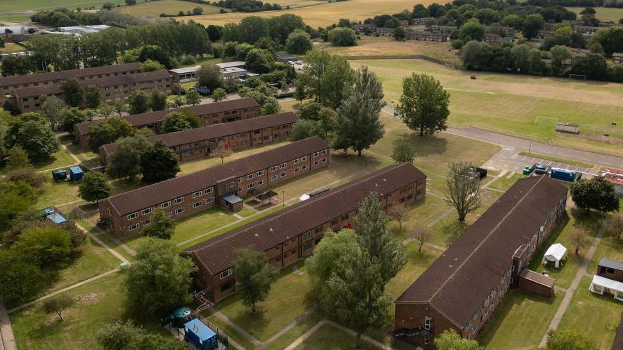 Accommodation blocks are pictured on the MDP Wethersfield Ministry of Defence facility on July 24, 2024 in Wethersfield, England