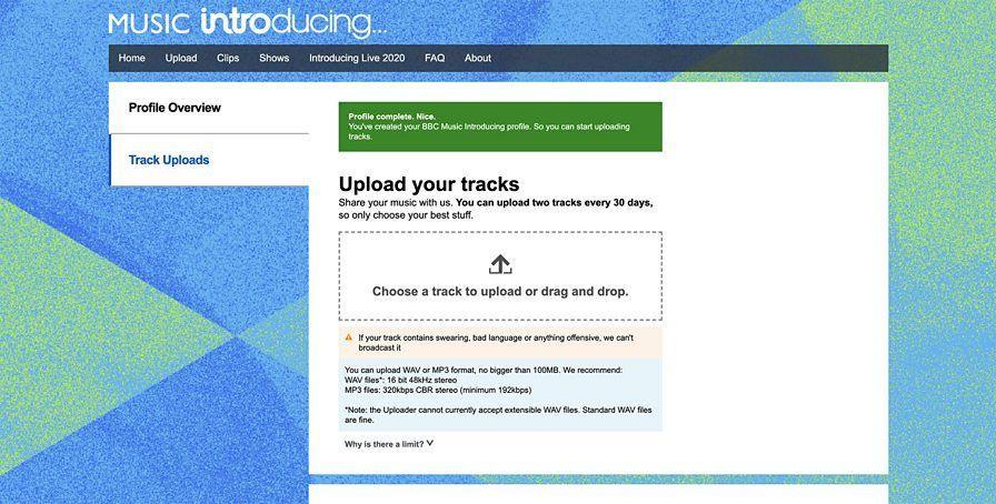 The Introducing Uploader track upload page