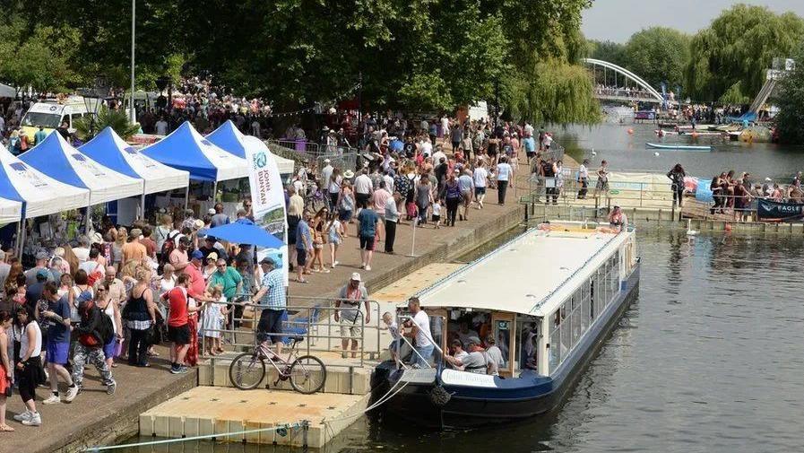 Boats on the River Great Ouse for Bedford River Festival