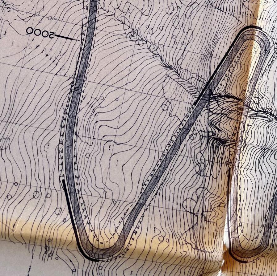 Technical drawing showing hairpin bends on the proposed road