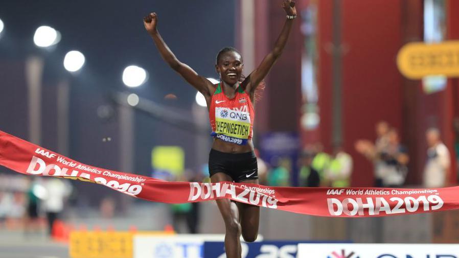 Ruth Chepngetich wins the marathon at the 2019 World Championships in Qatar