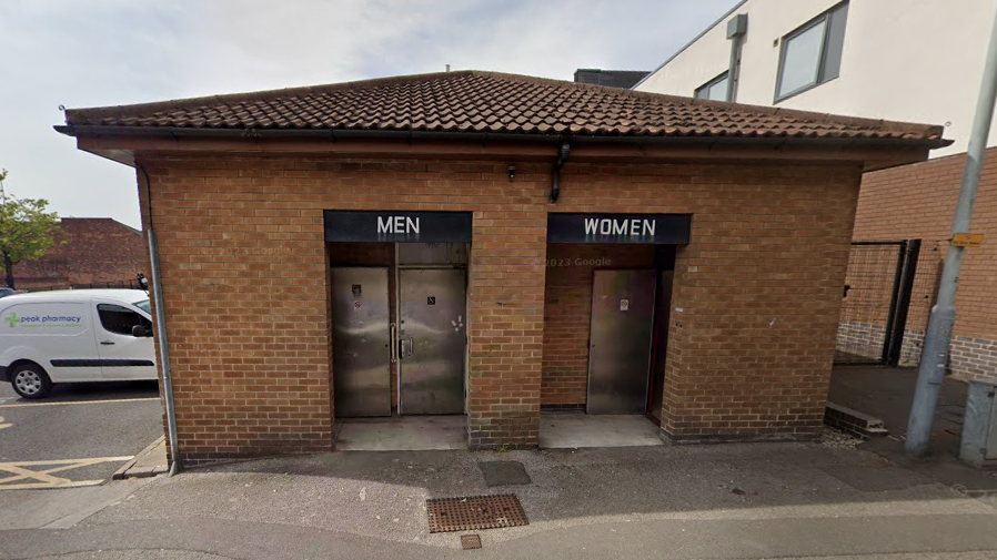 An exterior image of a toilet block in Arnold town centre