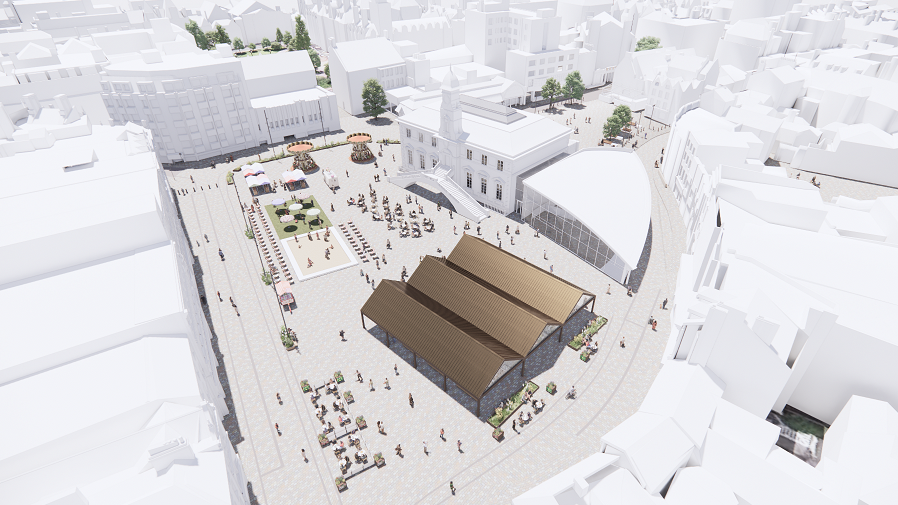 An artist's impression of the new planned marketplace layout viewed from above