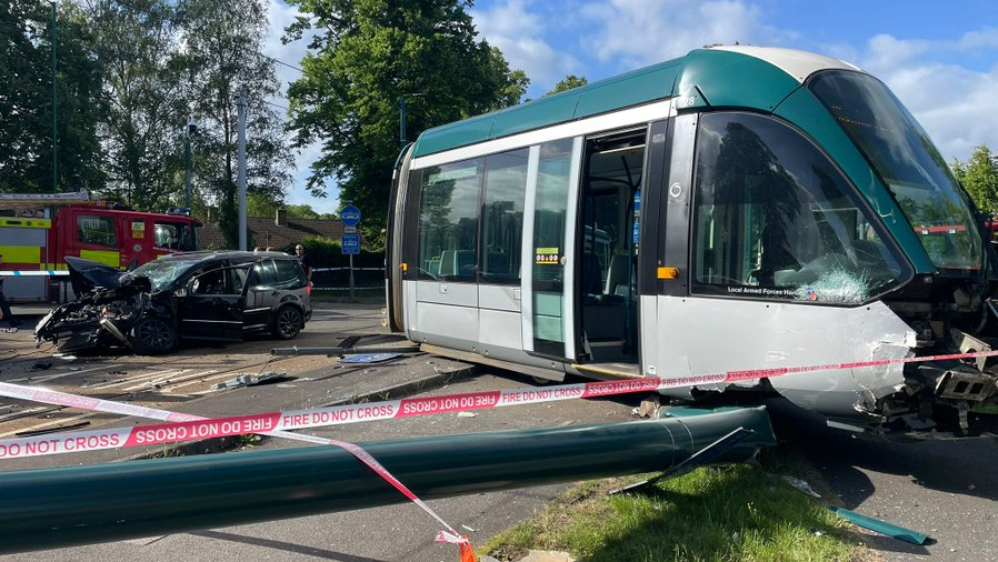 Car crashing into tram at Queen's Walk in Nottingham