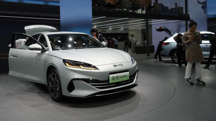 A BYD electric car on display at a motor show in China