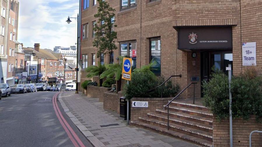 A Google Maps street view look at the office of Luton Borough Council. It's a clear day