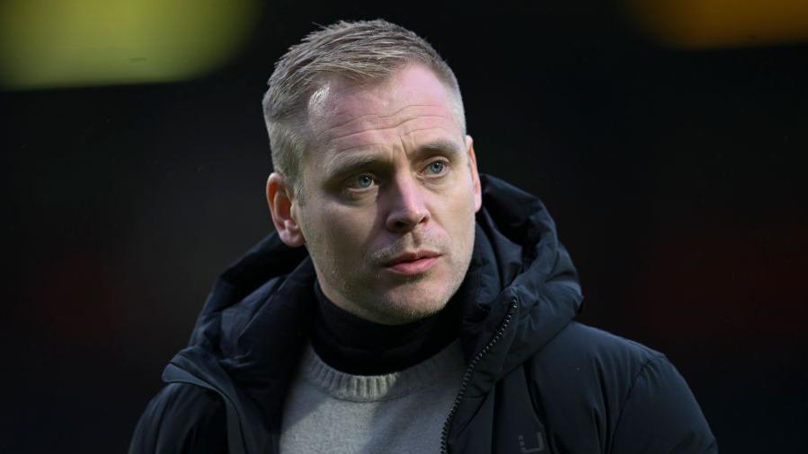 Johannes Hoff Thorup, manager of Norwich City on the pitch before the Championship match against Queens Park Rangers