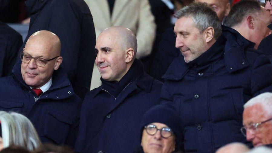 Sir Dave Brailsford with Manchester United chief executive Omar Berrada and director of football Jason Wilcox in the stands