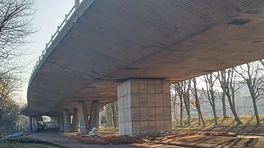 A general view of the concrete pillars supporting the flyover