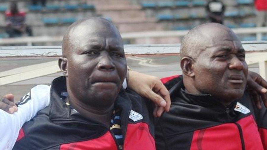 Ugandan coaches Moses Basena (left) and Fred Kajoba