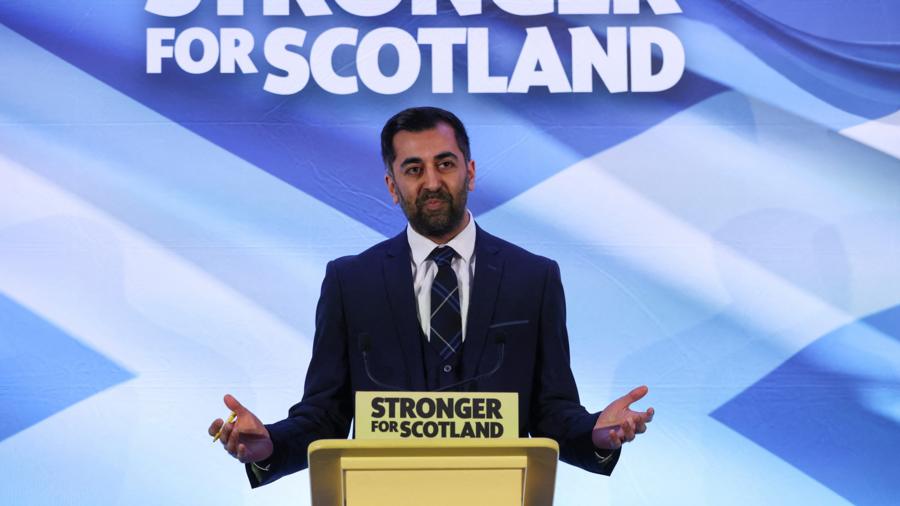 Humza Yousaf speaks after being announced as the new Scottish National Party leader in Edinburgh