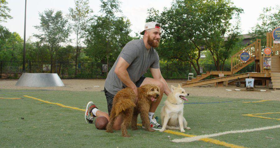 Travis Kelce and his dogs Chauncey and Rambo