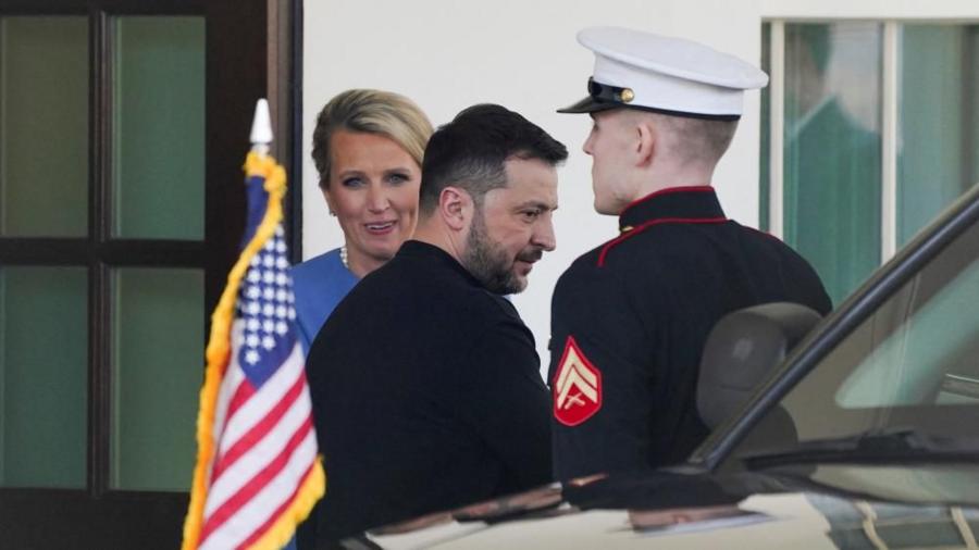 Ukrainian President Volodymyr Zelenskiy departs after a press conference with U.S. President Donald Trump was canceled following their Oval Office meeting at the White House in Washington, D.C., U.S., February 28, 2025.