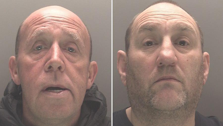 Police custody images of Joseph Toole (left) and Lawrence Hill (right). Both are largely bald.
