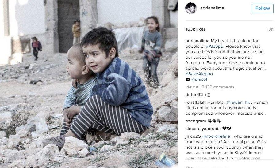 A post on Aleppo from supermodel Adriana Lima